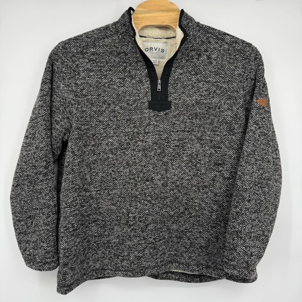 Orvis Men's Brighton‎ Quarter Zip Black/White Sweater XXL